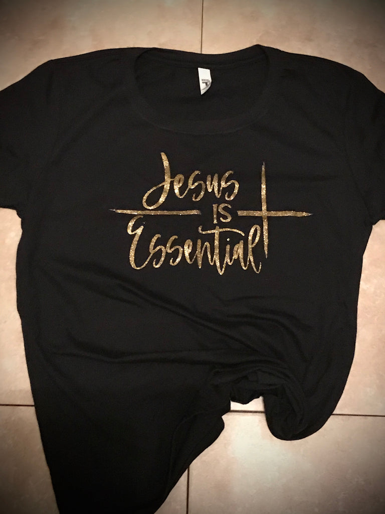 Jesus is Essential Gold Glitter Vinyl Tee